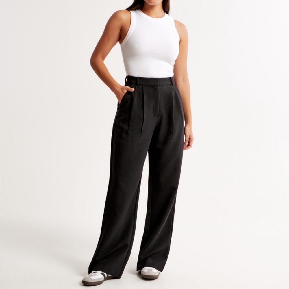 Abercrombie & Fitch Curve Love Sloane Tailored Wide Leg Pant, 27R, Black